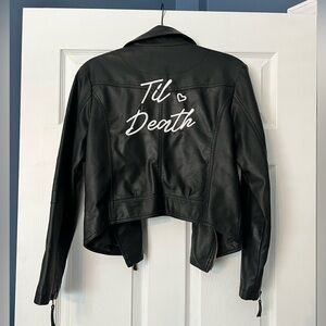Davids Bridal Leather Jacket with 'Til Death' Design - Medium